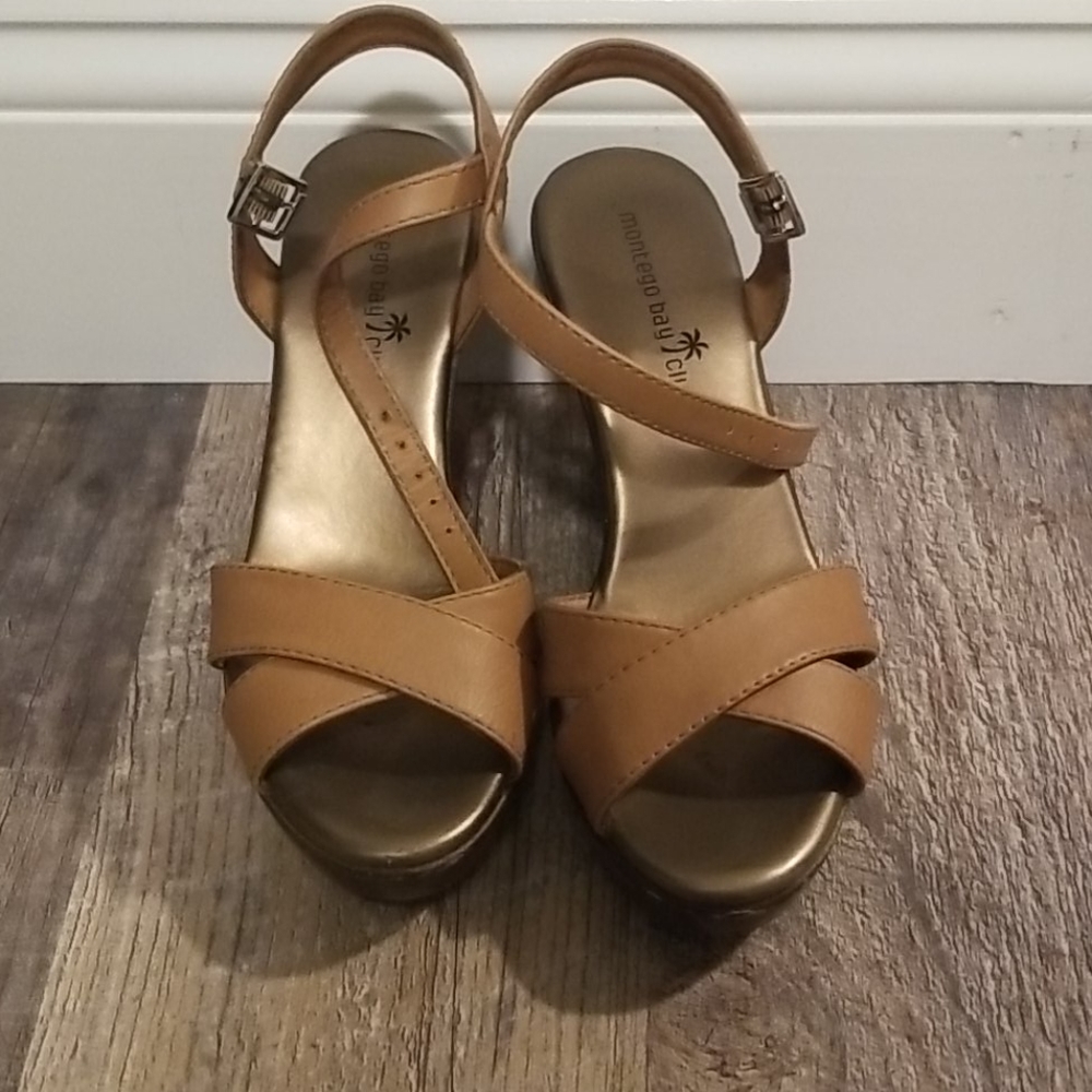 Cute tan 4 inch wedge sandals